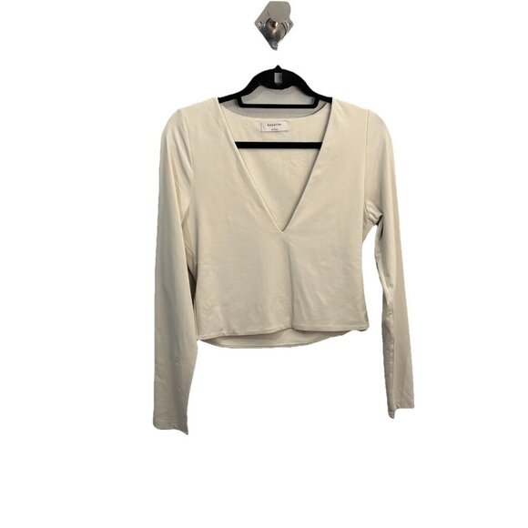 Babaton Aritzia Contour Long Sleeve V Neck Blouse Cream Size Large - Picture 1 of 7